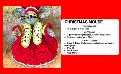 Vintage Christmas Crochet Pattern 11" Mrs Santa Mouse Soft Toy Amigurumi Doll PDF Instant Download Plush Retro Holiday Animal 10 Ply