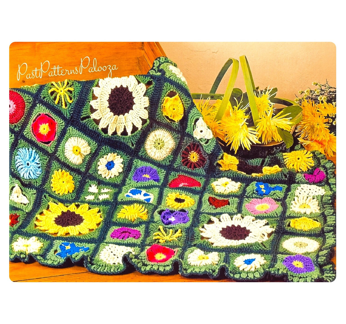 Vintage Crochet Afghan Pattern Beautiful Garden Flowers Wildflowers Granny Square Medley PDF Instant Digital Download 26 Different Florals