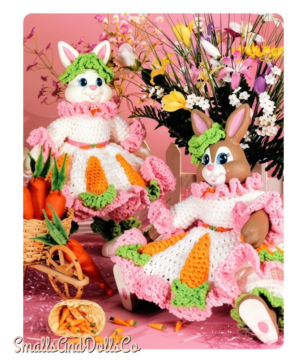 Vintage Crochet Pattern 13" Lady Bunny Doll Carrot Cottontail Dress Outfit PDF Instant Digital Download 10 Ply