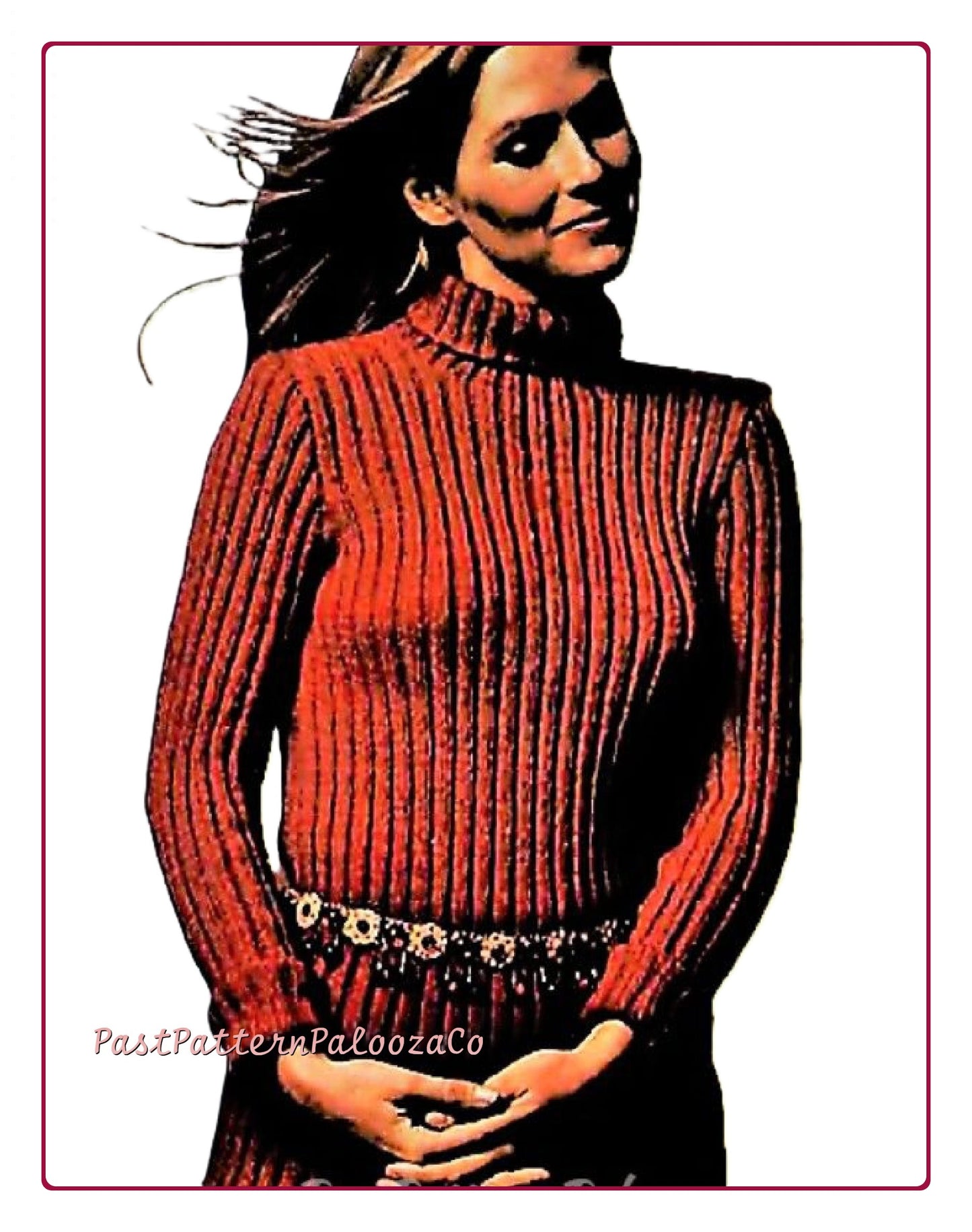 Vintage Knitting Pattern Womens Classic Ribbed Turtleneck Pullover Sweater PDF Instant Digital Download Long Sleeved Jumper Top 5 Ply S M L