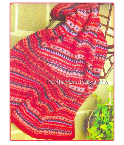 Vintage Knitting Pattern Nordic Firelight Afghan Blanket PDF Instant Digital Download FairIsle Throw 10 Ply