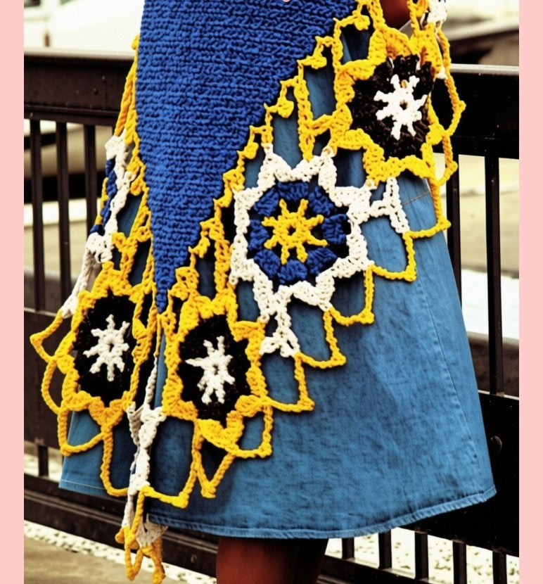 Vintage Crochet Pattern Womens Lacy Hooded Medallion Shawl Motif Design PDF Instant Digital Download Boho Wrap Coat 12 Ply