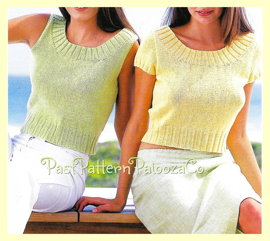 Vintage Knitting Pattern Womens Pretty Short Sleeved Summer Tops PDF Instant Digital Download Ladies Sleeveless Cami Tank Sweaters DK
