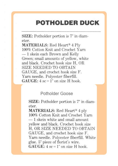 Vintage Crochet Pattern Mallard Duck and Country Goose Potholders PDF Instant Digital Download Cute Farmhouse Chic Oven Mitt Pot Holders