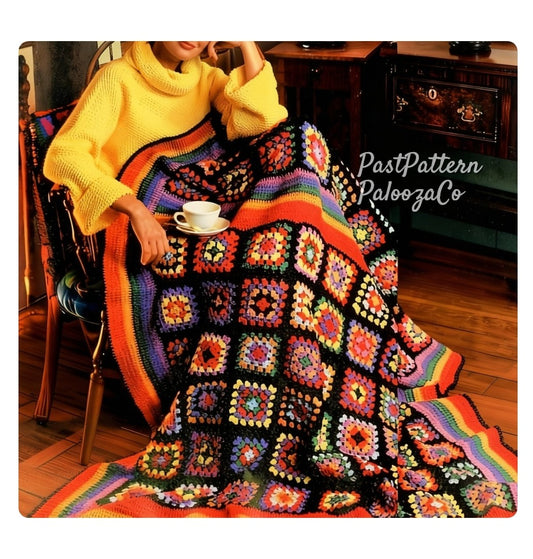 Vintage Crochet Pattern Retro Country Rainbow Classic Granny Squares Afghan PDF Instant Digital Download Scrap Yarn Blanket 64x74 10 Ply