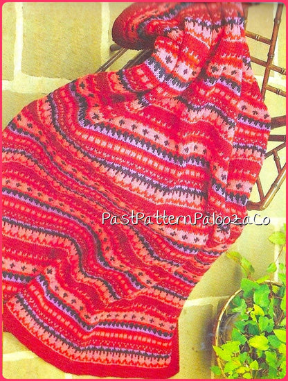 Vintage Knitting Pattern Nordic Firelight Afghan Blanket PDF Instant Digital Download FairIsle Throw 10 Ply
