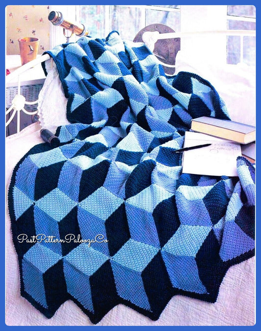 Vintage Crochet Afghan Pattern Diamond Building Blocks PDF Instant Digital Download Geometric Throw Blanket 10 Ply
