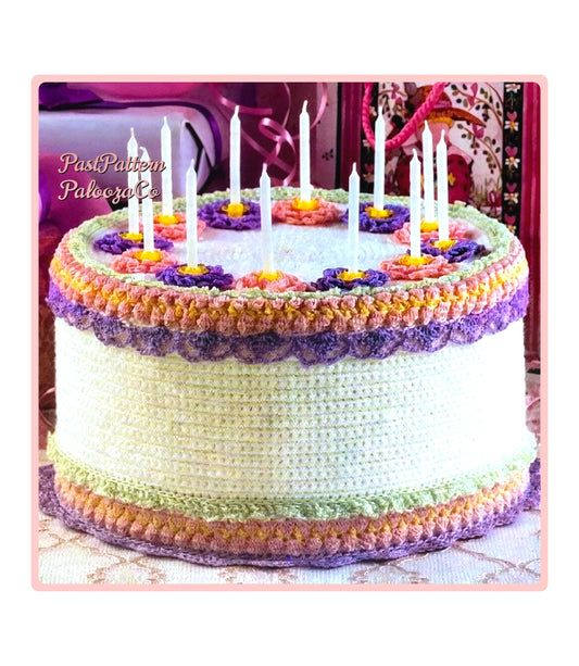 Vintage Crochet Pattern 6x10" Birthday Cake PDF Instant Digital Download Crocheted Amigurumi Cake 5 Ply