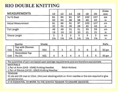Vintage Knitting Pattern Womens Pretty Short Sleeved Summer Tops PDF Instant Digital Download Ladies Sleeveless Cami Tank Sweaters DK