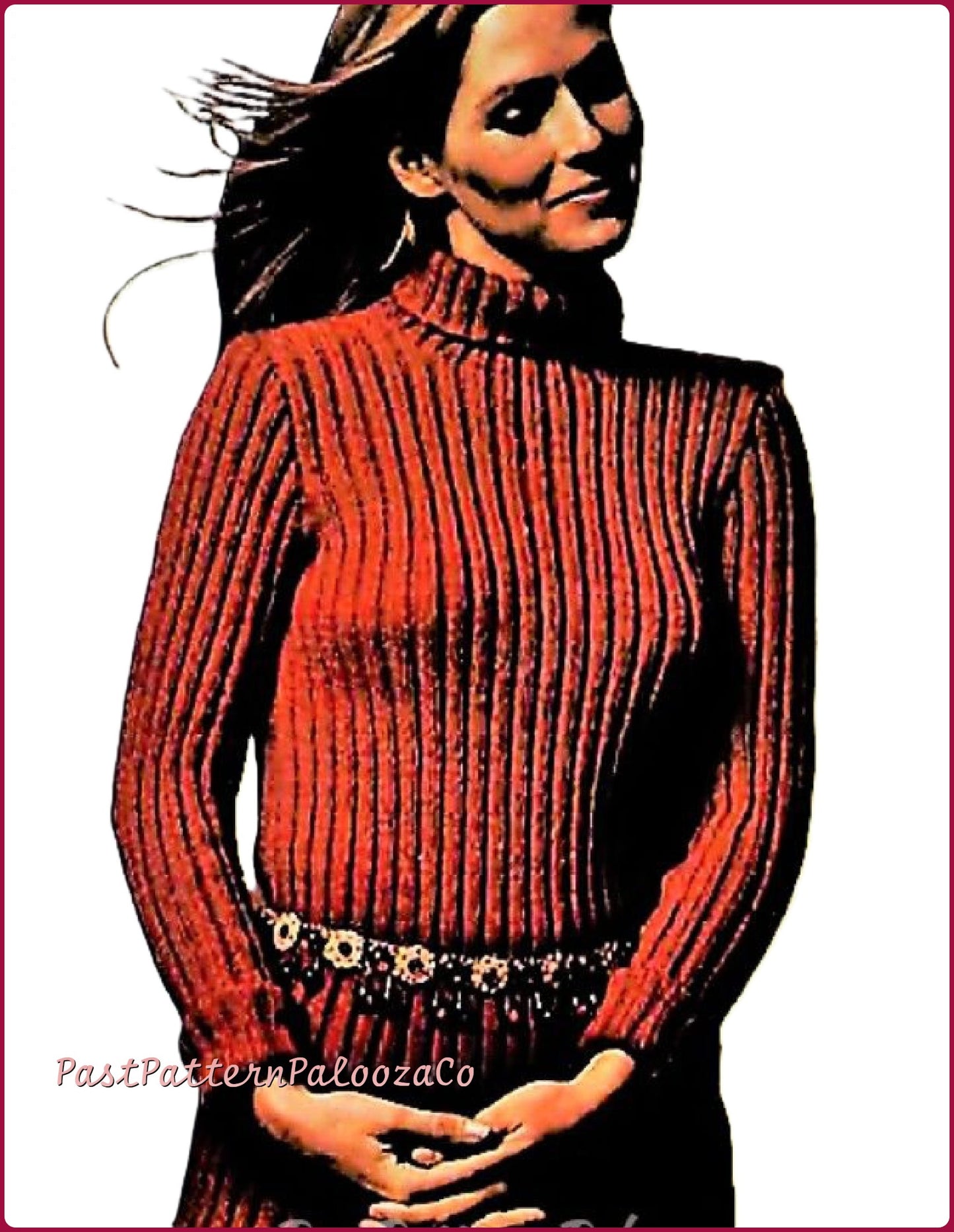 Vintage Knitting Pattern Womens Classic Ribbed Turtleneck Pullover Sweater PDF Instant Digital Download Long Sleeved Jumper Top 5 Ply S M L