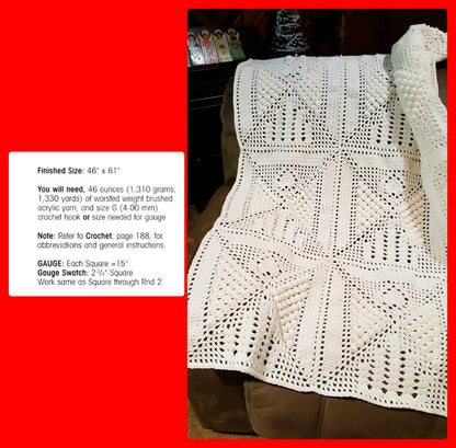 Vintage Crochet Pattern Popcorn Angel Squares Afghan PDF Instant Digital Download Lacy Heavenly Nativity Blanket 10 Ply