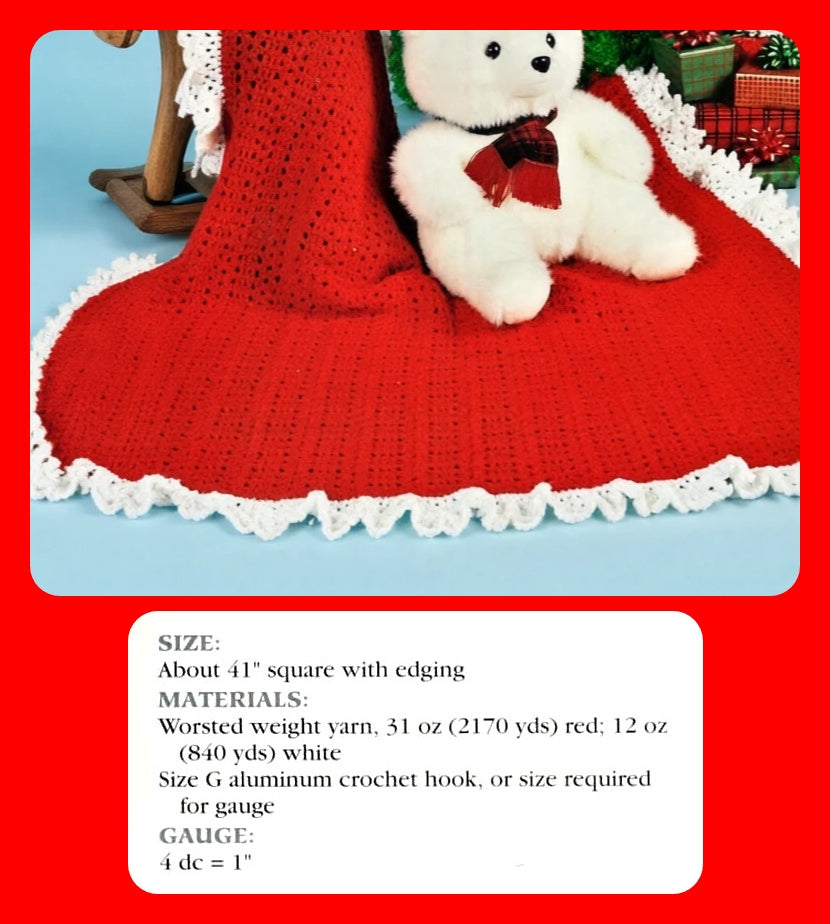 Vintage Crochet Pattern Babys First Christmas Afghan Shell Stitch Lacy Ruffle Edge PDF Instant Digital Download 41x41 10 Ply