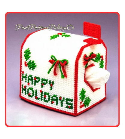 Vintage Plastic Canvas Pattern Christmas Mail box Tissue Topper Happy Holidays Cover PDF Instant Digital Download
