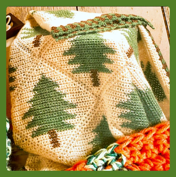 Vintage Crochet Pattern Christmas Tree Farm Afghan PDF Instant Digital Download Holiday Pine Tree Squares Forest Blanket 10 Ply