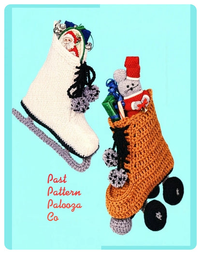 Vintage Crochet Pattern 7" Ice Skate Roller Skate Christmas Stockings PDF Instant Digital Download