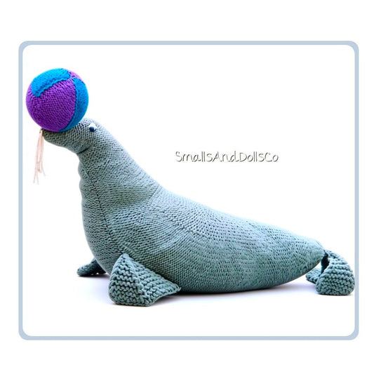 Vintage Knitting Pattern 40" Large Circus Seal Soft Toy Doll PDF Instant Digital Download Playful Stuffed Arctic Animal with Ball DK