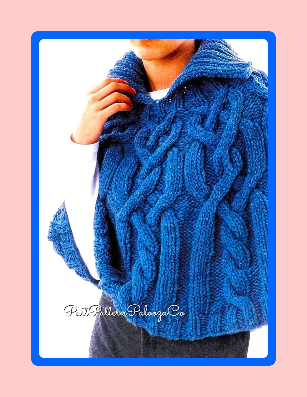 Vintage Knitting Pattern Womens Fisherman Cabled Poncho with Collar PDF Instant Digital Download 12 Ply Hug Shrug