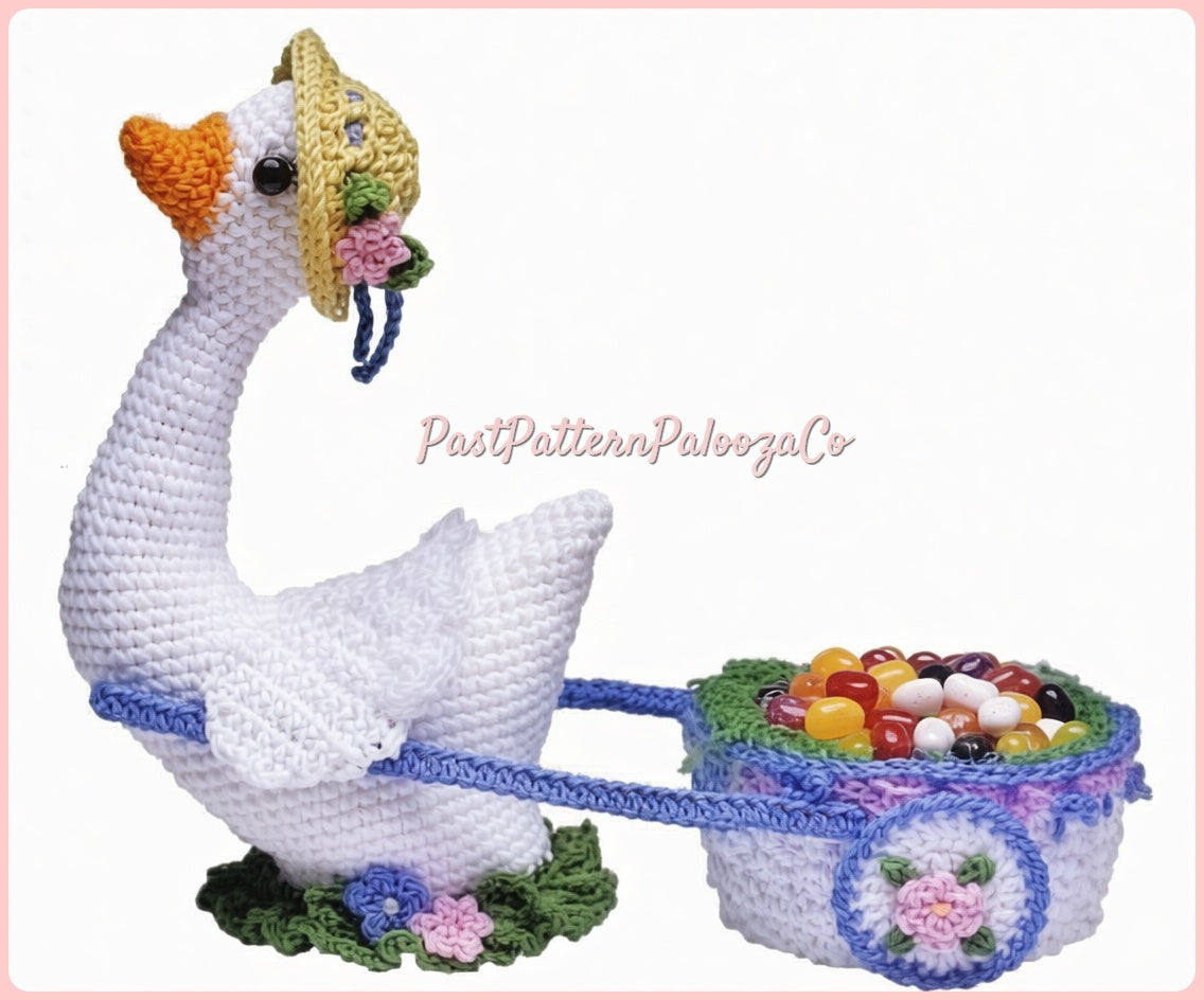 Vintage Crochet Pattern 15" Easter Goose & Candy Wagon Cart PDF Instant Digital Download Amigurumi Plush White Duck Easter Basket 4 Ply