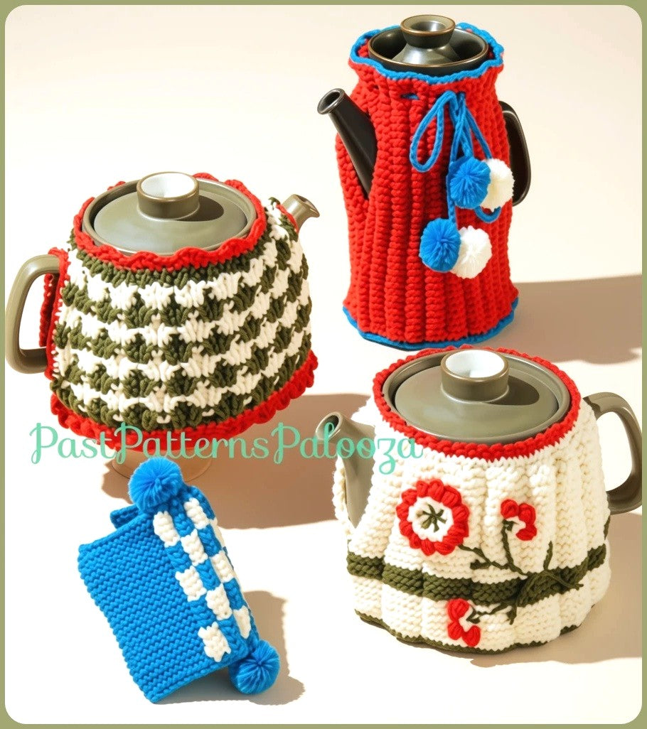 Vintage Knitting Pattern Knit Tea Cosy Coffee Pot Cosies Covers Teapot Topper Cozy Pot Holder PDF Instant Digital Download 8 Ply
