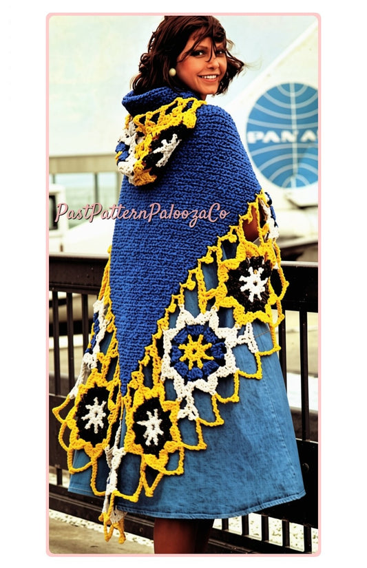 Vintage Crochet Pattern Womens Lacy Hooded Medallion Shawl Motif Design PDF Instant Digital Download Boho Wrap Coat 12 Ply