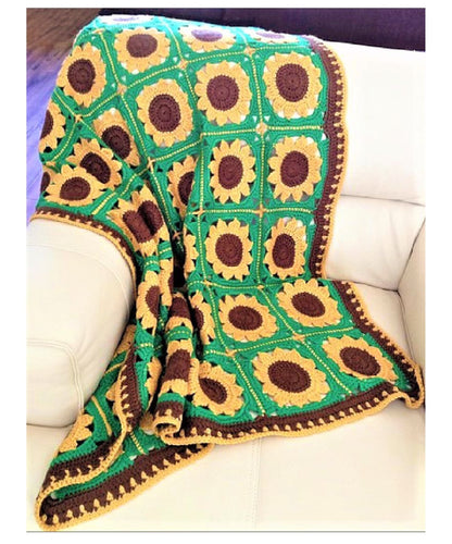 Crochet Sunflower Motif Afghan Pattern PDF Instant Digital Download Vintage Sunflowers Afghan Blanket 42x54 10 Ply