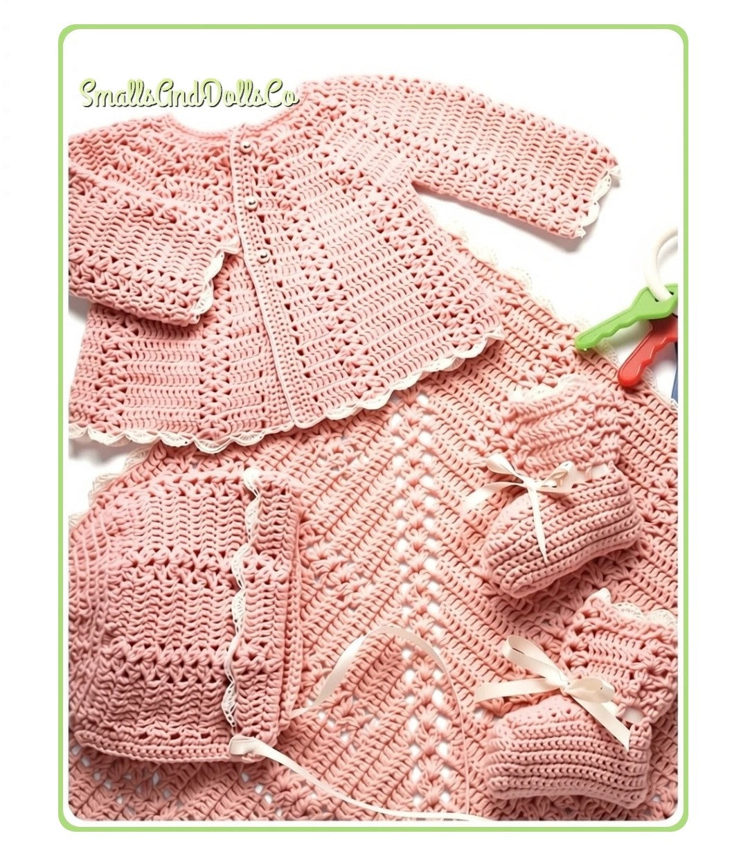 Vintage Crochet Pattern Classic Shell Stitch Heirloom Layette Set Dress Sweater Bonnet Booties Blanket PDF Instant Digital Download 0-6m DK 1970s