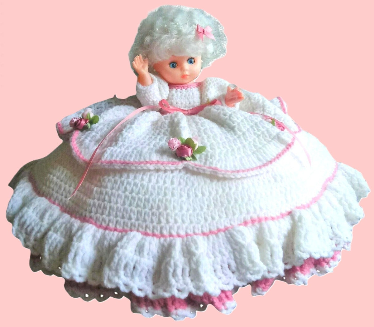 Vintage Crochet Pattern 13" Cinderella Bed Doll Pillow Doll Tiered Rose Ballgown Dress PDF Instant Digital Download 10 Ply