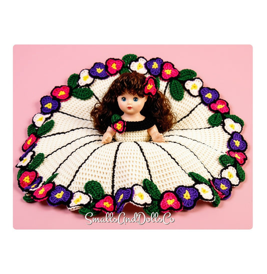 Vintage Crochet Pattern Tiffany Pillow Doll Bed Doll Stained Glass Pansies Flower Dress PDF Instant Digital Download 10 Ply