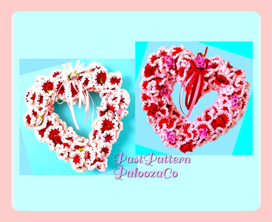 Vintage Crochet Pattern 9" Ruffled Valentines Heart Wreath PDF Instant Digital Download Ribbon Roses Holiday Door or Wall Decor 4 Ply