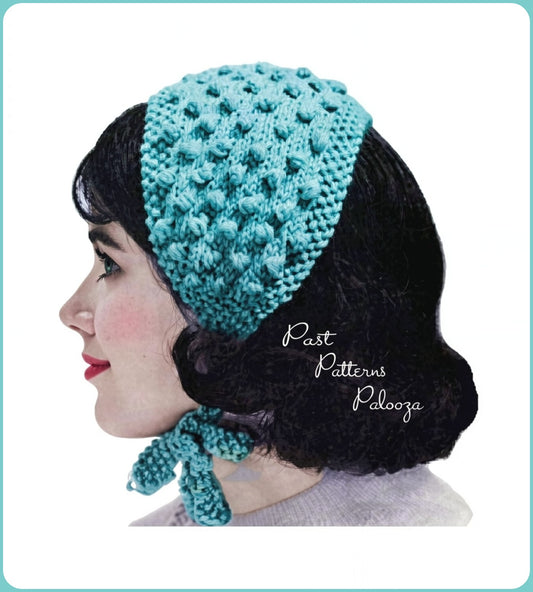 Vintage Knitting Pattern Womens Popcorn Stitch Headband Hat PDF Instant Digital Download Retro 1940s Bobble Head Scarf Wrap Hat 10 Ply