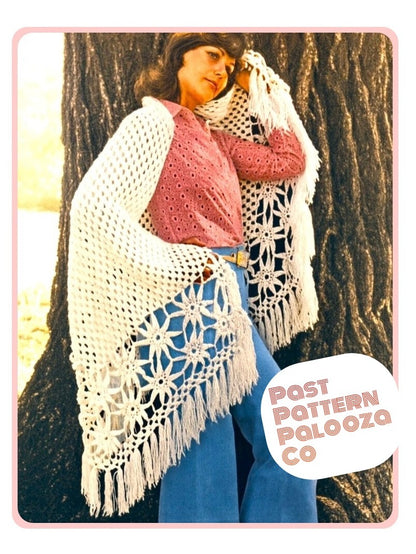 Vintage Crochet Pattern Womens Heirloom Flower Border Shawl PDF Instant Digital Download 70s Lace Wrap