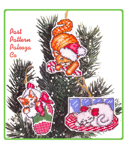 Vintage Cross Stitch Pattern Festive Kitty Cats Christmas Tree Ornaments PDF Instant Digital Download