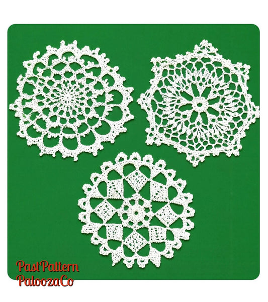 Vintage Christmas Crochet Pattern Snowflake Drink Coasters PDF Instant Digital Download 3 Quick Easy Designs