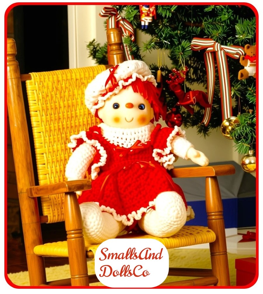 Vintage Christmas Crochet Pattern 22" Peppermint Polly Large Yarn Head Doll PDF Instant Digital Download