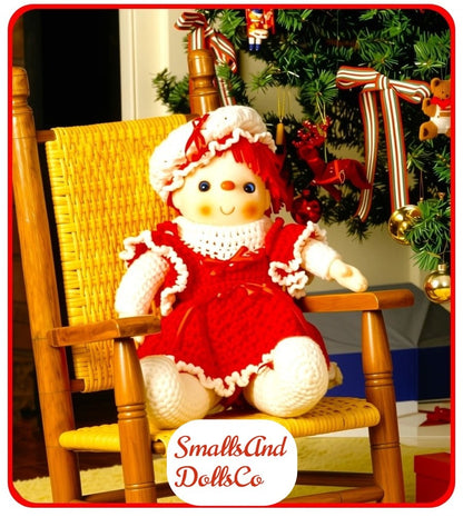 Vintage Christmas Crochet Pattern 22" Peppermint Polly Large Yarn Head Doll PDF Instant Digital Download