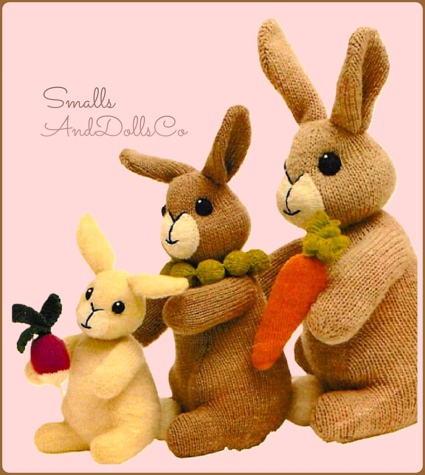 Vintage Knitting Pattern Bunny Family and Their Veggies PDF Instant Digital Download Knitted Mom Dad Baby Rabbits Bunnies Soft Toy Dolls