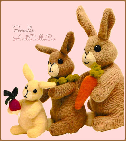 Vintage Knitting Pattern Bunny Family and Their Veggies PDF Instant Digital Download Knitted Mom Dad Baby Rabbits Bunnies Soft Toy Dolls