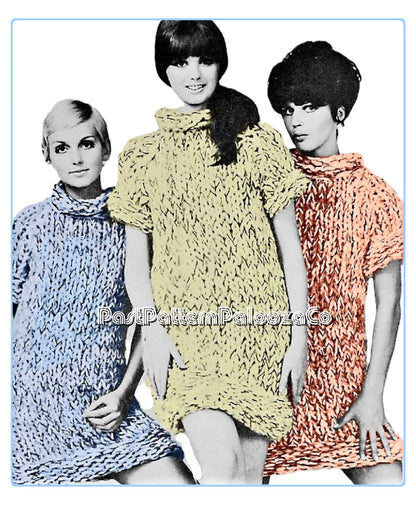 Vintage Knitting Pattern Womens Chunky Knit Mini Dress Retro 1968 PDF Instant Digital Download Boho Mod Dress Big Needle Knits