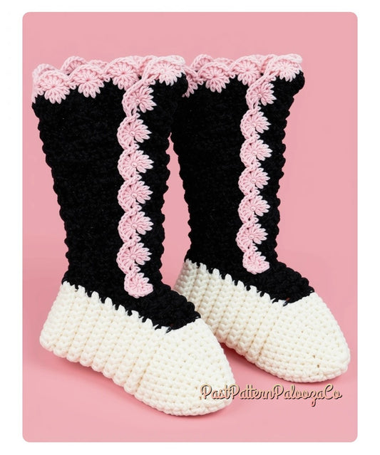 Vintage Crochet Pattern Womens Victorian Boot Slipper Socks PDF Instant Digital Download Retro House Booties Slippers 4 Ply Yarn Size 5-9