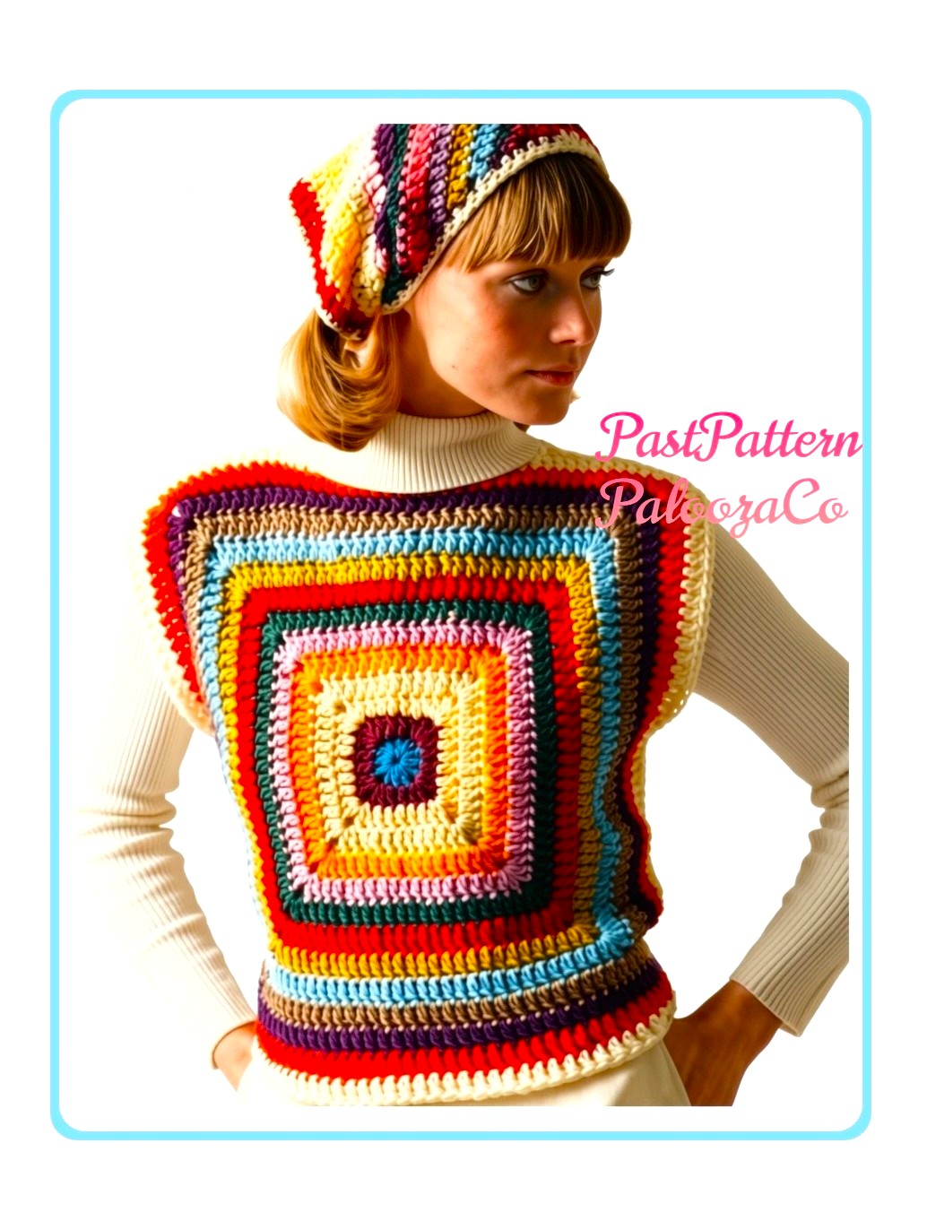Vintage Crochet Pattern Sleeveless Granny Square Top Head Scarf Set PDF Instant Digital Download Retro 1970s