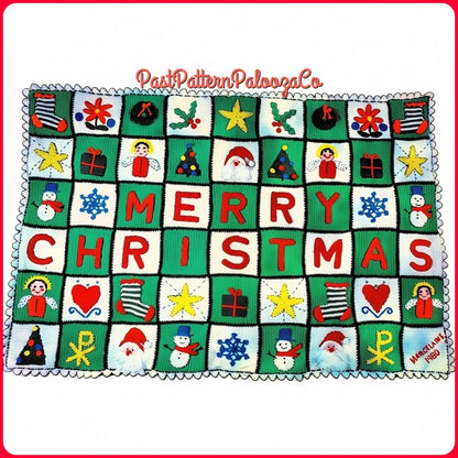 Vintage Crochet Pattern Merry Christmas Afghan Holiday Motif Applique Squares Design PDF Instant Digital Download 10 Ply