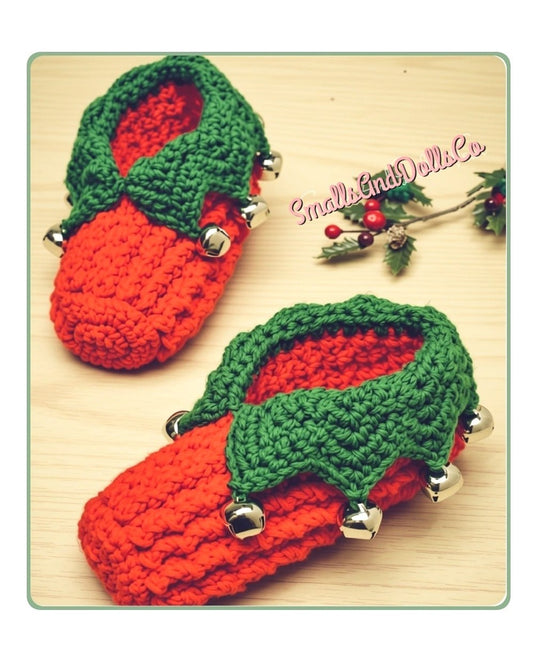Vintage Crochet Pattern Kids Childrens Crocheted Elf Slippers Shoes Jingle Bells PDF Instant Digital Download 4 Ply 3 Sizes