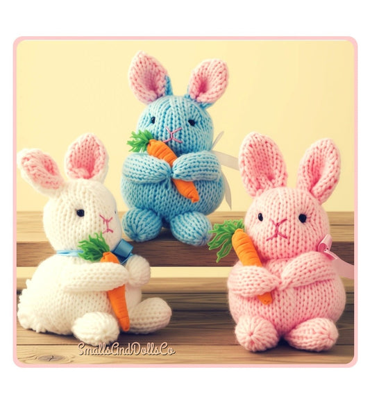 Vintage Knitting Pattern 7" Baby Easter Bunnies Quick Easy Knit PDF Instant Digital Download Knitted Bunny Rabbits Amigurumi Soft Toys 4 Ply