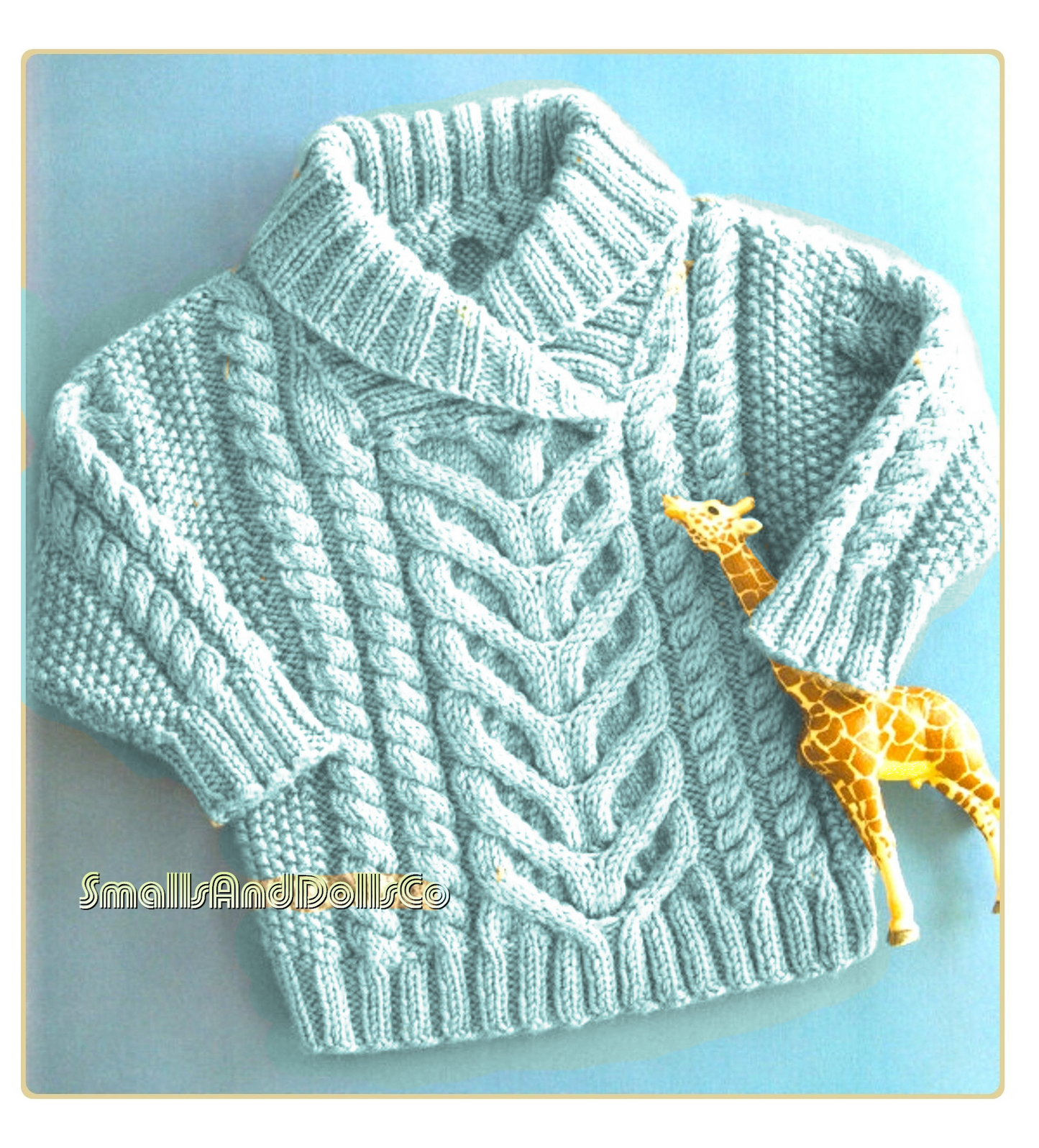 Vintage Knitting Pattern Baby Boys Fisherman Sweater Cabled Shawl Collar Pullover Jumper PDF Instant Digital Download 10 Ply 6-18m