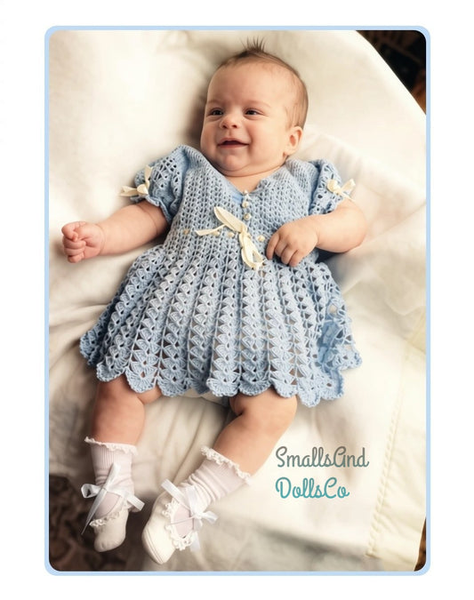 Vintage Thread Crochet Pattern Baby Girl Fancy Occasion Dress Ribbons & Shell Stitch PDF Instant Digital Download 1970s