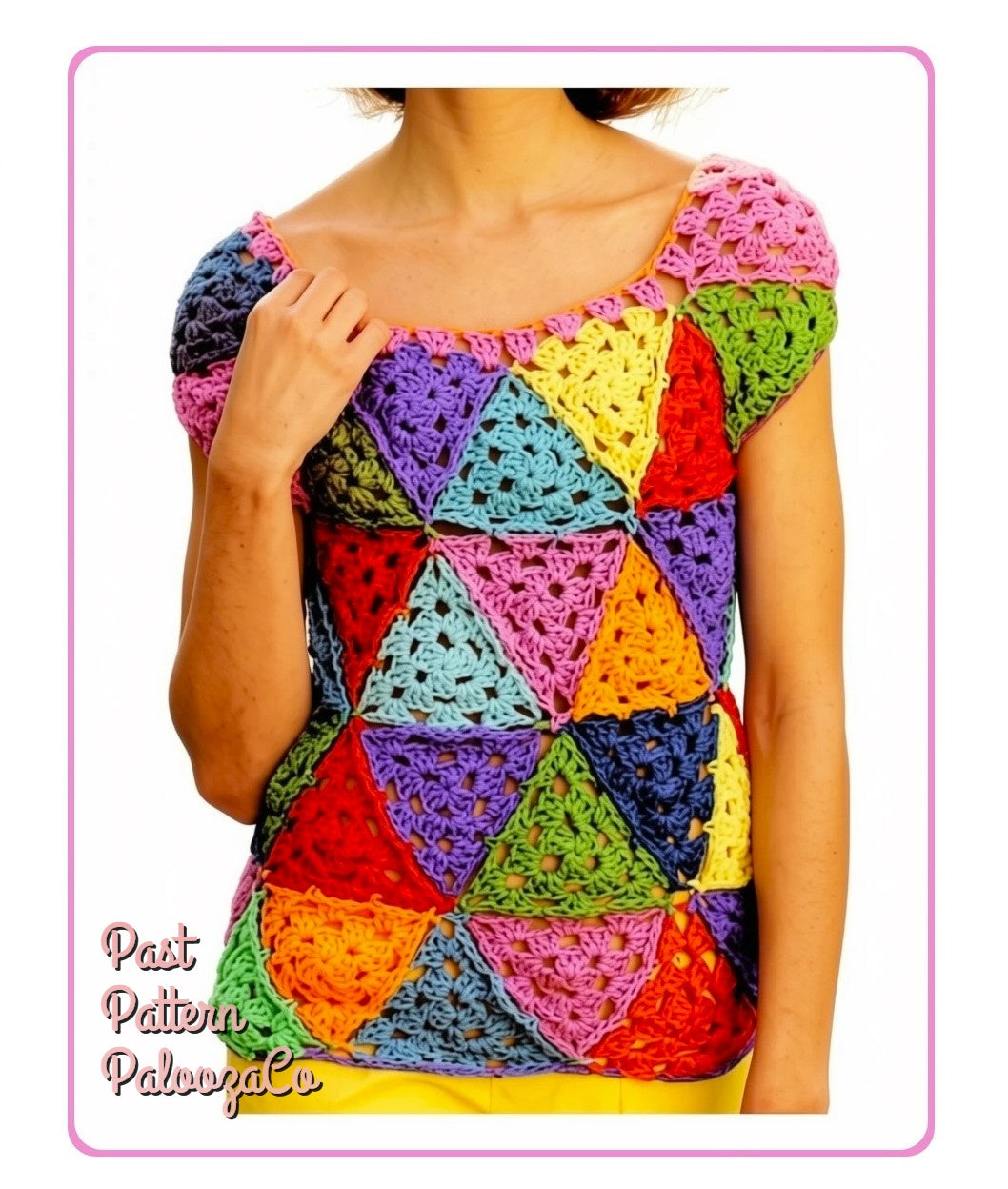 Vintage Crochet Pattern Womens Rainbow Triangles Patchwork Top PDF Instant Digital Download Retro Boho Granny Squares Hippie Jumper 5 Ply