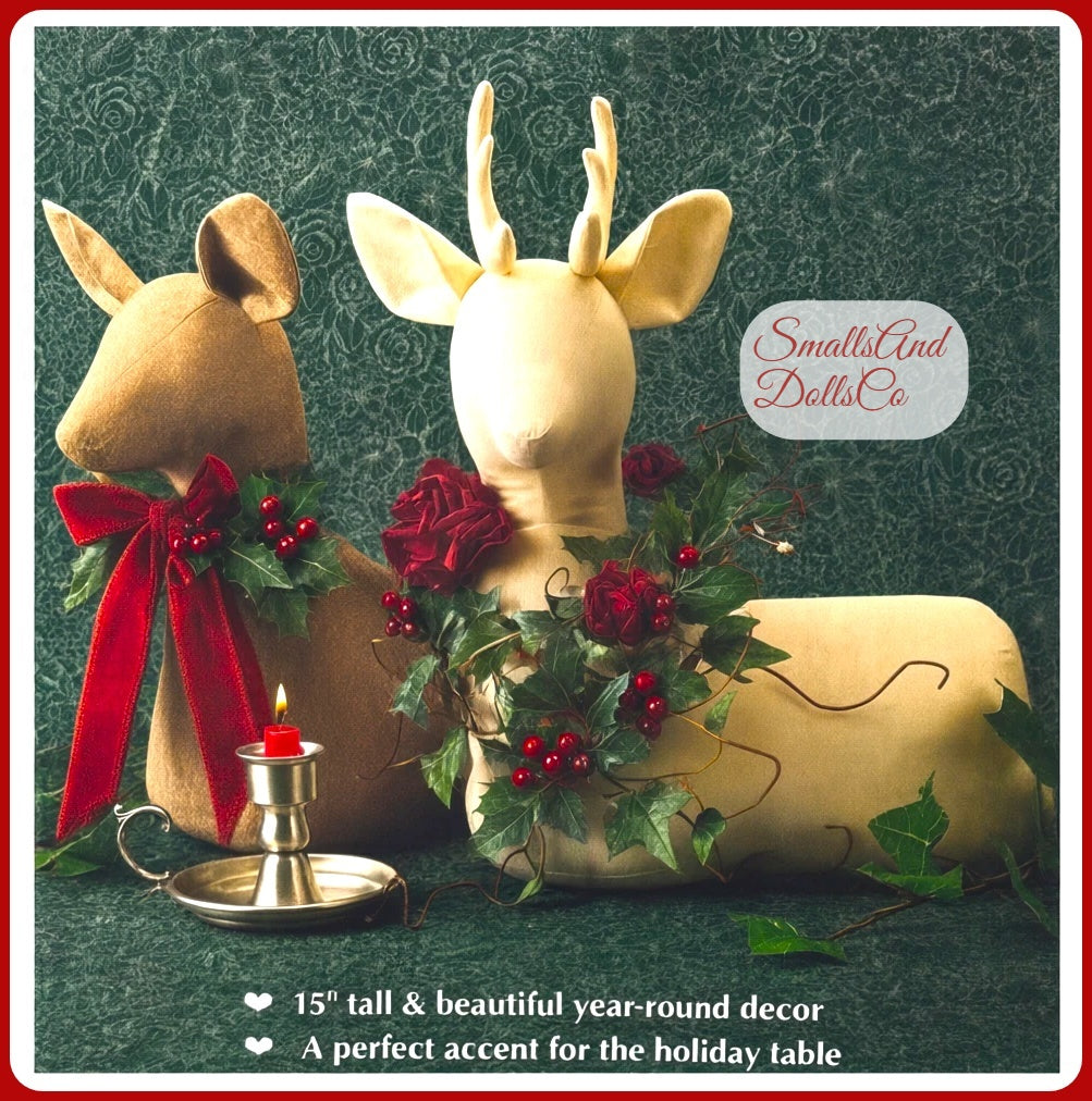 Vintage Christmas Sewing Pattern Reindeer Soft Sculpture Dolls PDF Instant Digital Download Doe Stag Table Centerpiece 2 Sizes