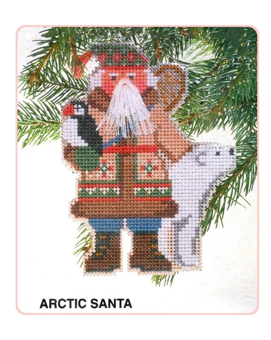 Vintage Cross Stitch Pattern 5" Arctic Santa Claus Ornament Polar Bear PDF Instant Digital Download Christmas Craft Perforated Paper