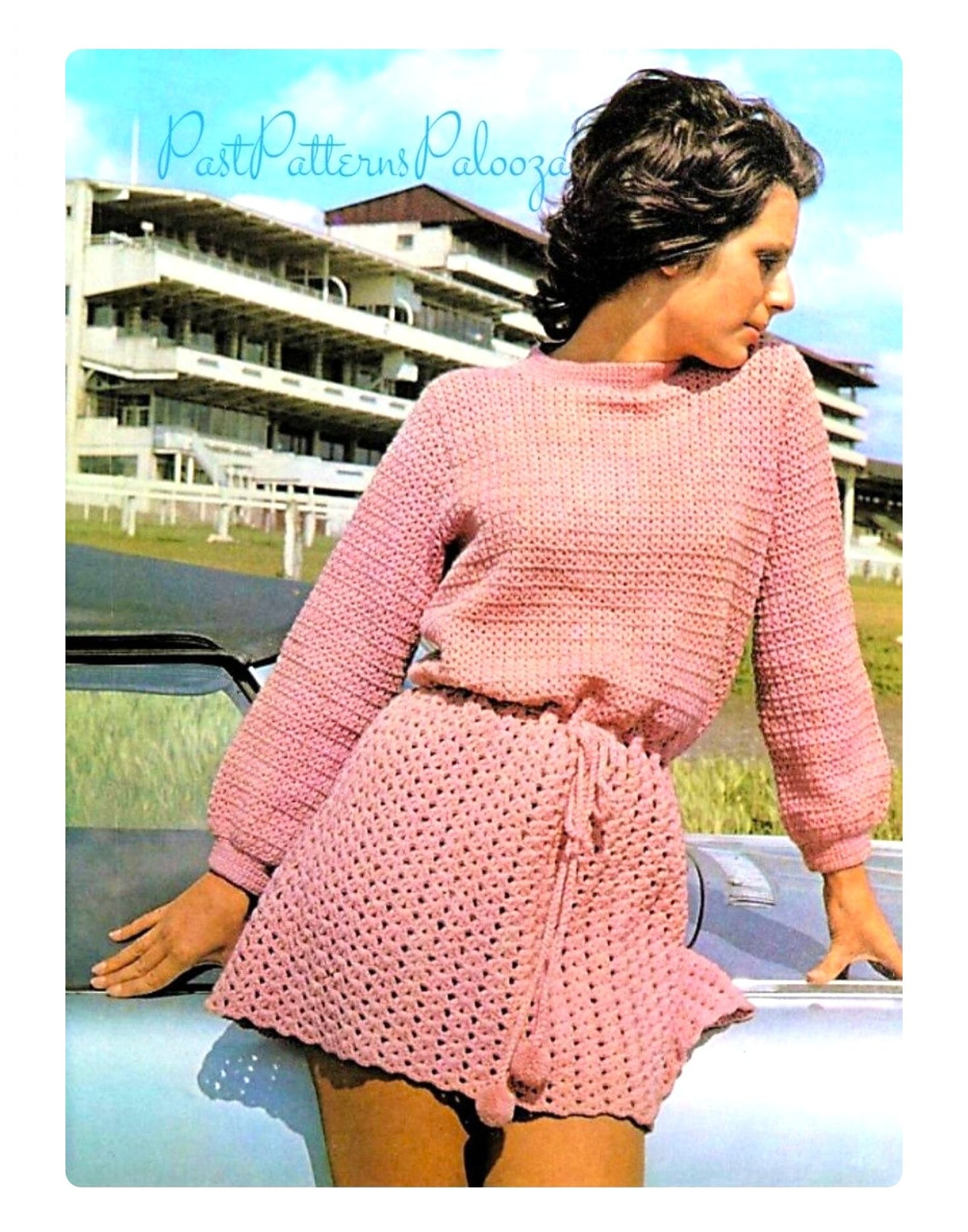 Vintage Crochet Pattern Womens Pretty Blouse Topped Dress PDF Instant Digital Download Cinched Waist Treble Shell Stitch 4 Ply 1971