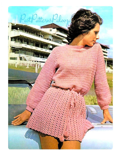 Vintage Crochet Pattern Womens Pretty Blouse Topped Dress PDF Instant Digital Download Cinched Waist Treble Shell Stitch 4 Ply 1971